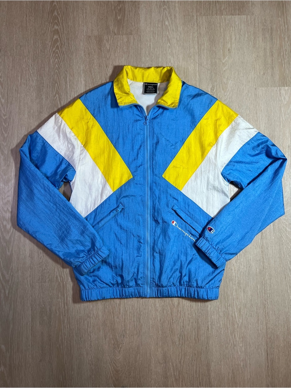 Y2K Champion Blue & Yellow Colorblock Men’s Small Windbreaker Jacket
